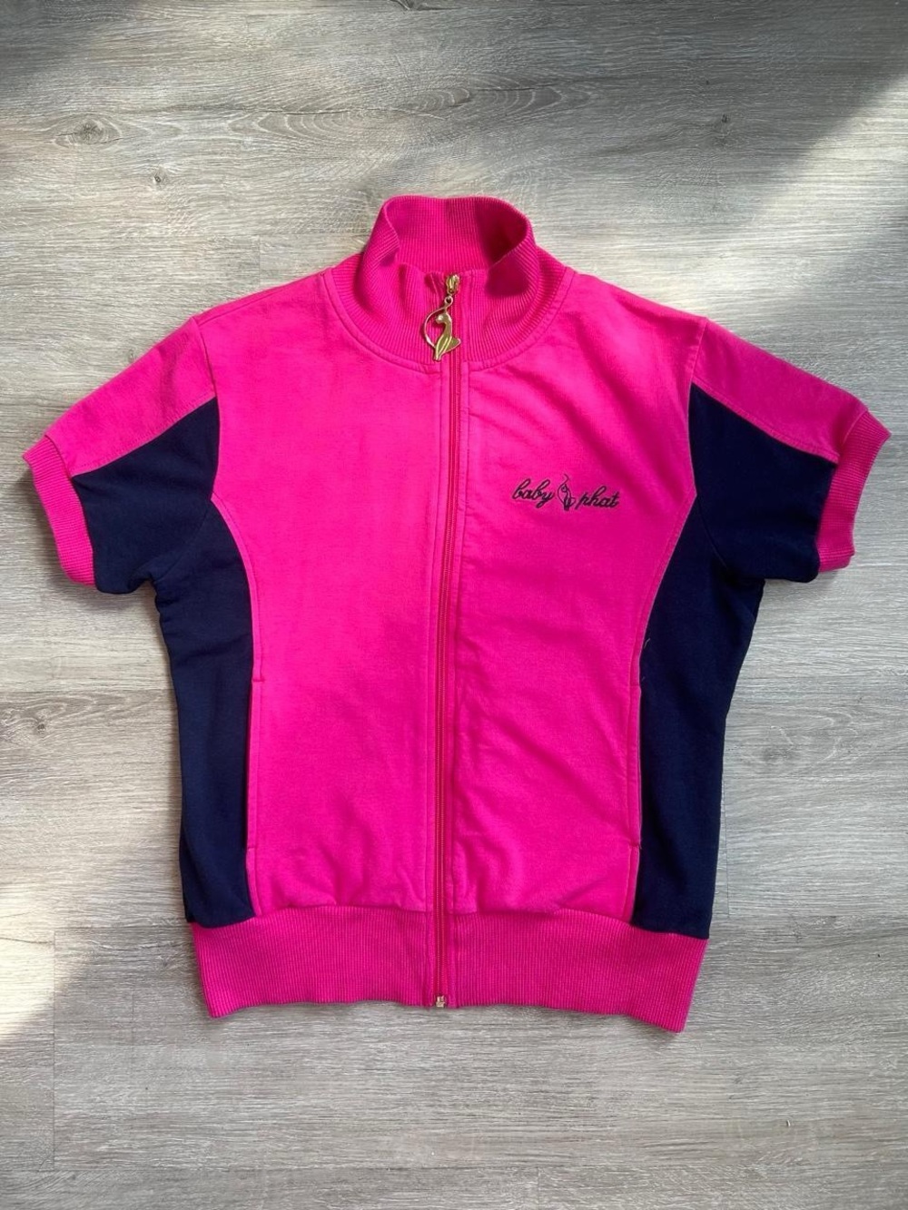 Baby Phat Short-Sleeve Zip Jacket in Hot Pink & Navy
